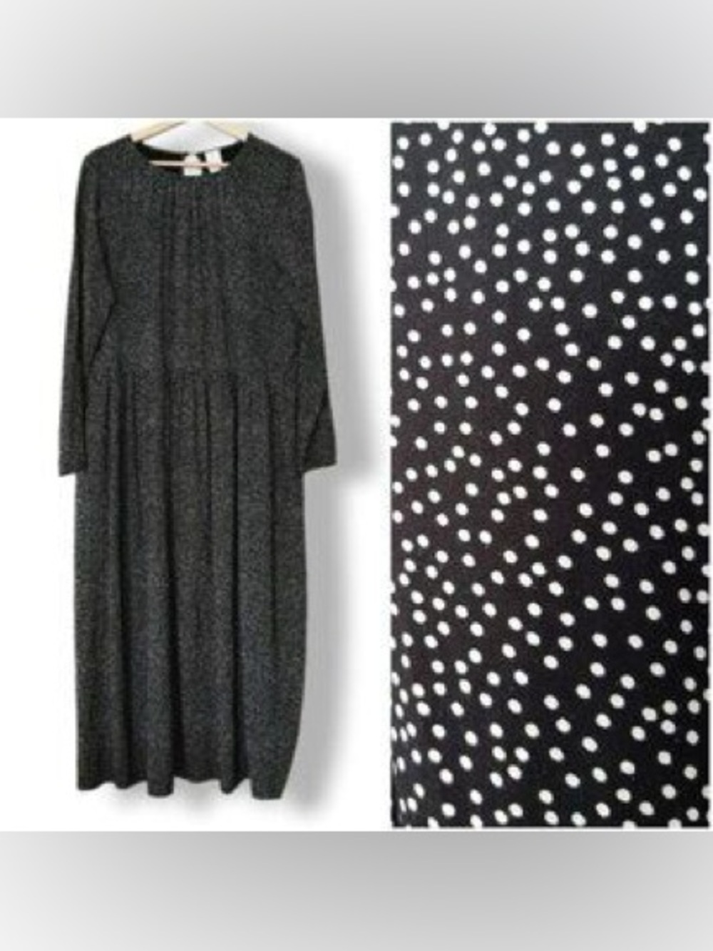 H&M Black Polka Dot Long Sleeve Midi Dress • XL